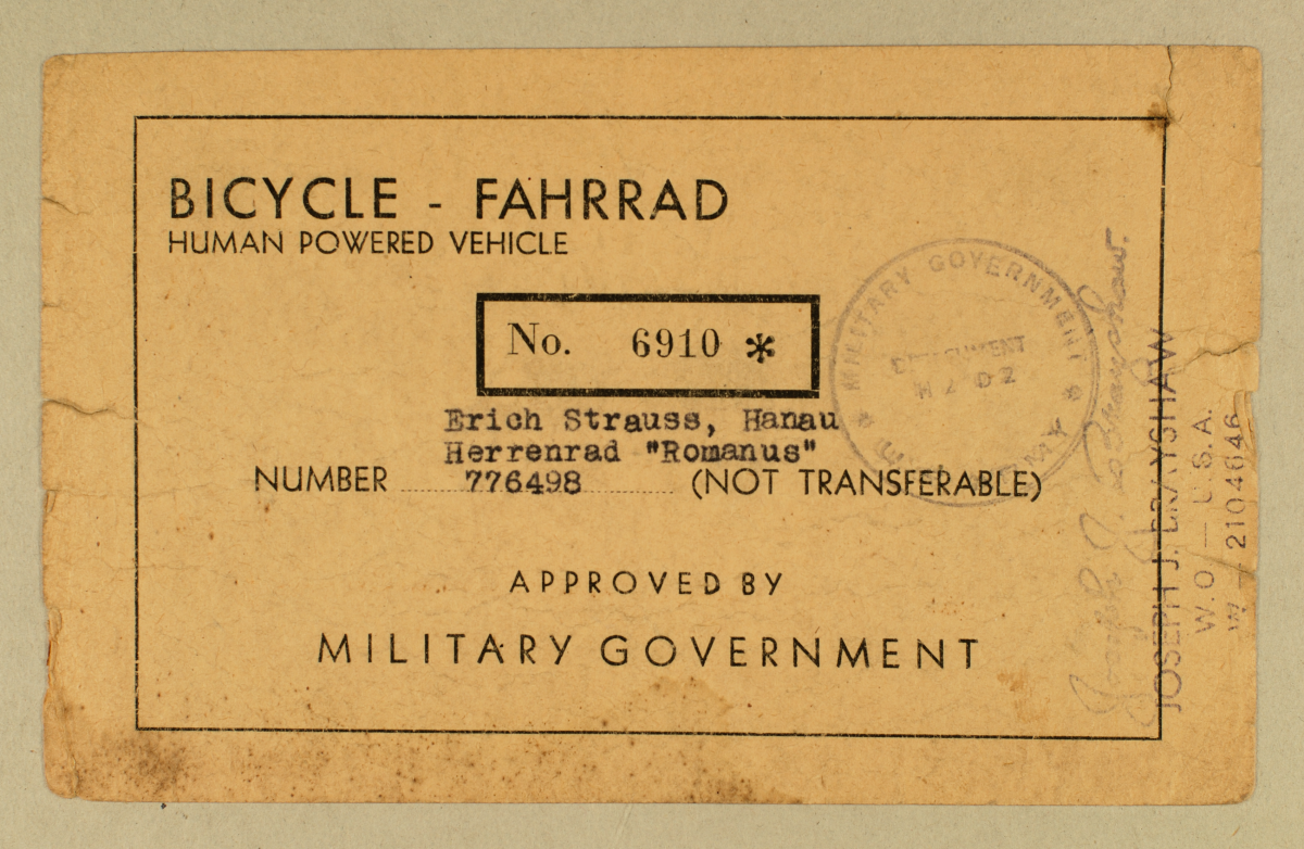1945 MZHU Genehmigung Fahrradnutzung